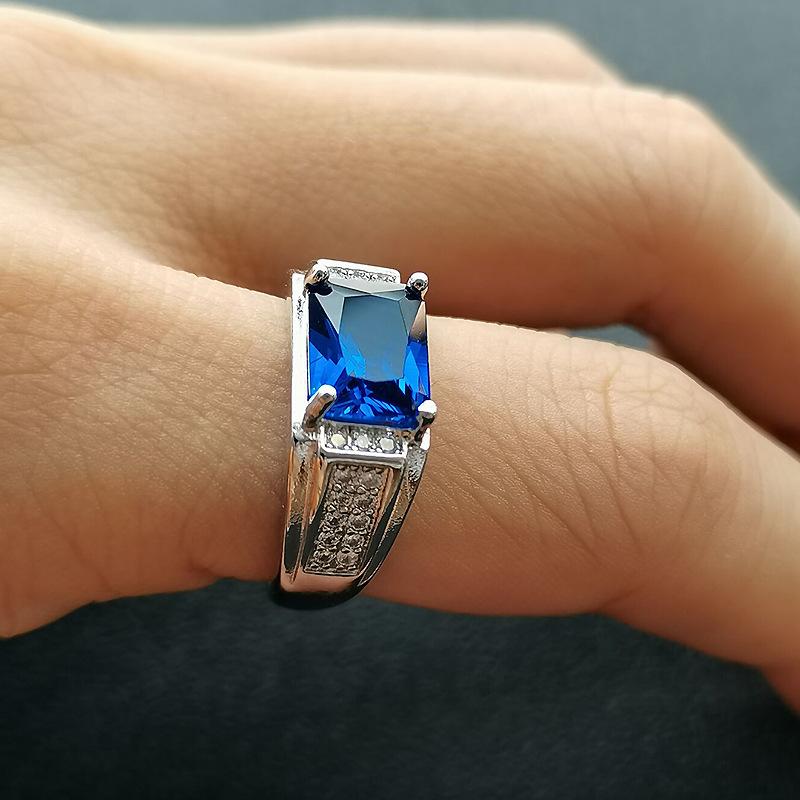 

Buyee 925 Sterling Silver Male Ring Finger Blue Crystal Ring for Men Fashion Wedding Fine Jewelry Circle Gift 10