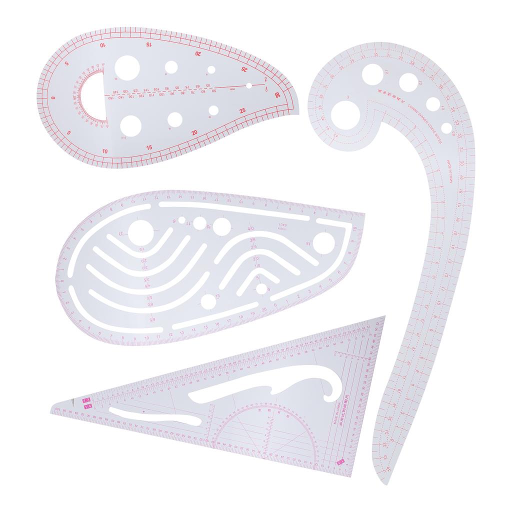 Clothing Measuring Ruler Set Multifunctional Pattern Cutting Sleeve Cage Curve Ruler 4‑Piece Set