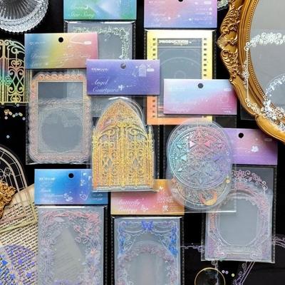 10Pcs Galaxy Bright Magic Circle Laser Silver Hollow Material Card Decorative Stationery Scrapbooking Diary Album Journal Planner