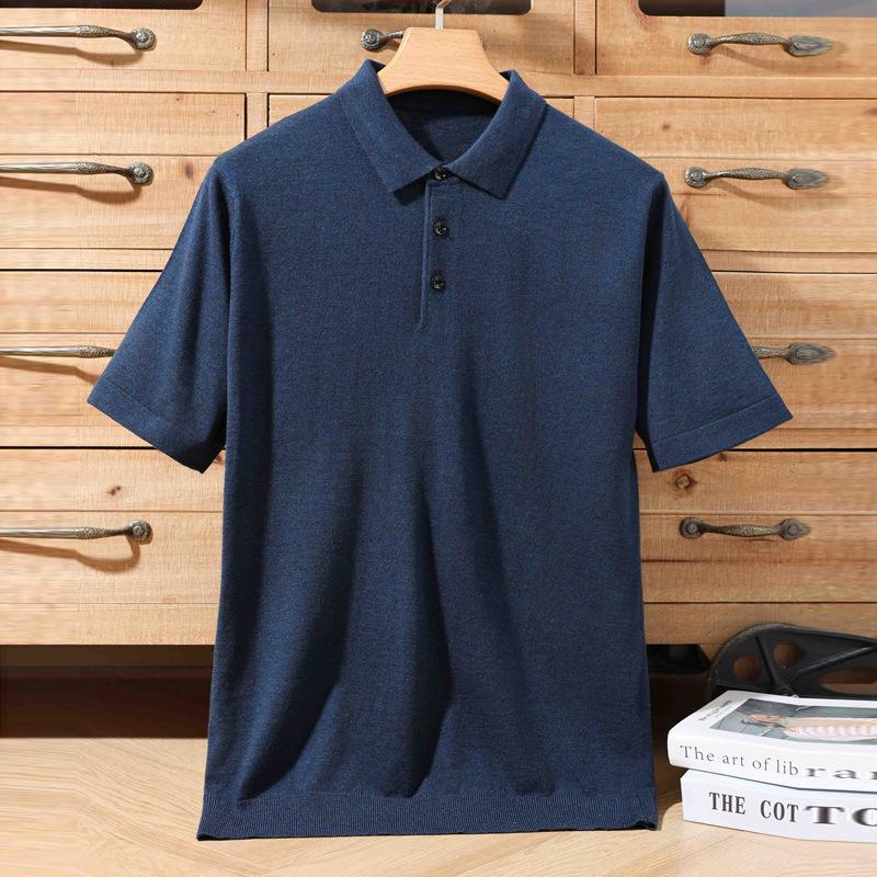 Men's Casual Polo Collar Knitwear: Spring/Summer Solid Color Short Sleeve Pullover