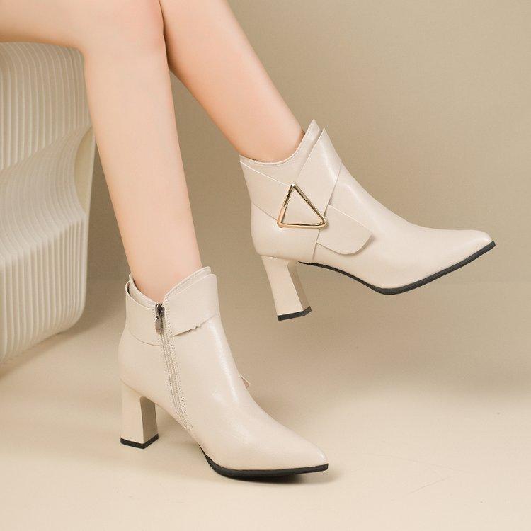 Autumn and winter new high-heeled short boots women's thick heel pointed thin short ankle boots Martin boots PU
