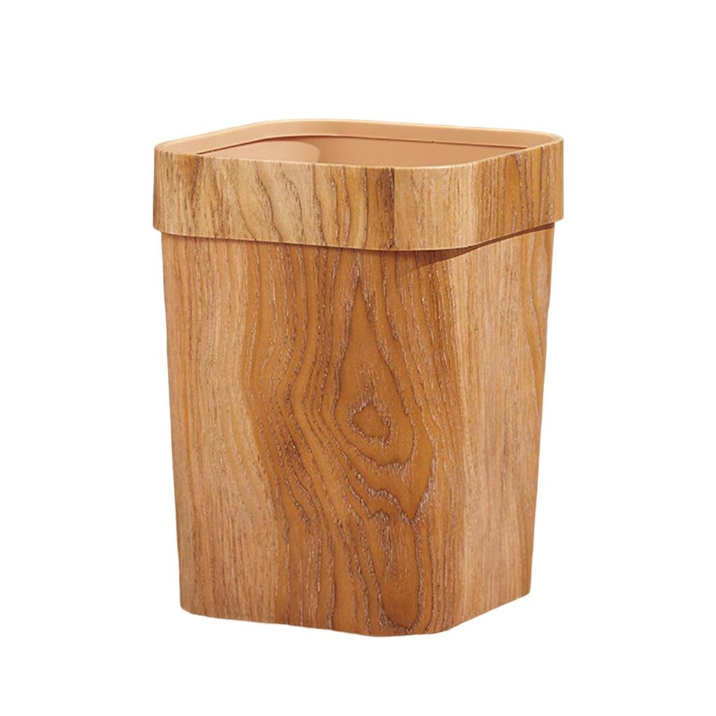 Wood Grain Trash Can Reusable Wastebasket for Living Room Farmhouse A