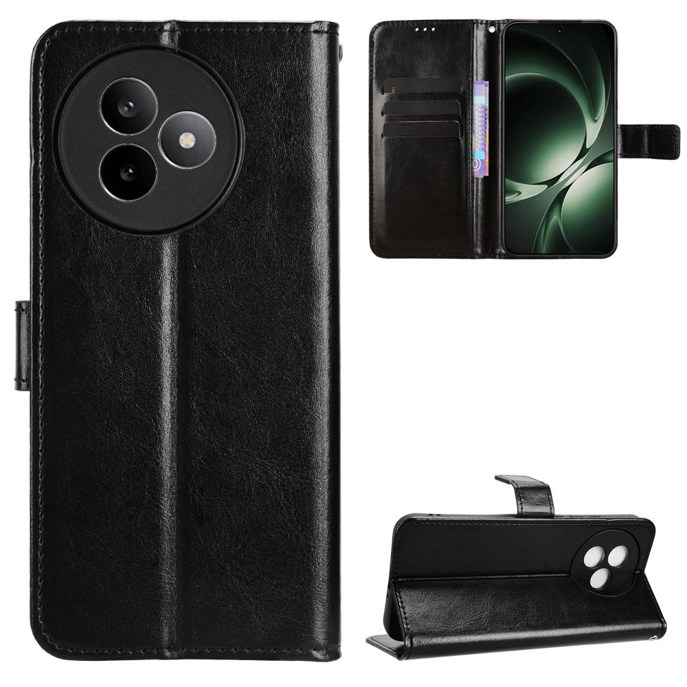 

For Xiaomi Redmi K80 Ultra 5G PU Leather Case with Strap Crazy Horse Texture Phone Wallet Cover Black