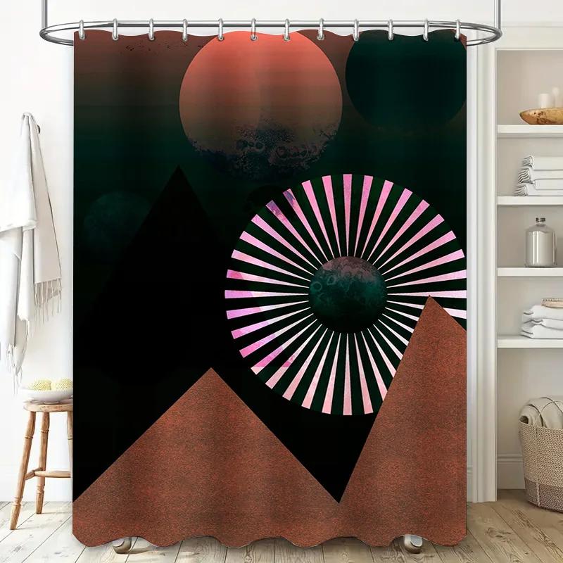 

Modern Bathroom Decor Shower Curtain Set with Pink and Green Moon Design for Spa Shower Room Dark Green / Brown / Black Color Sc W90xH180cm
