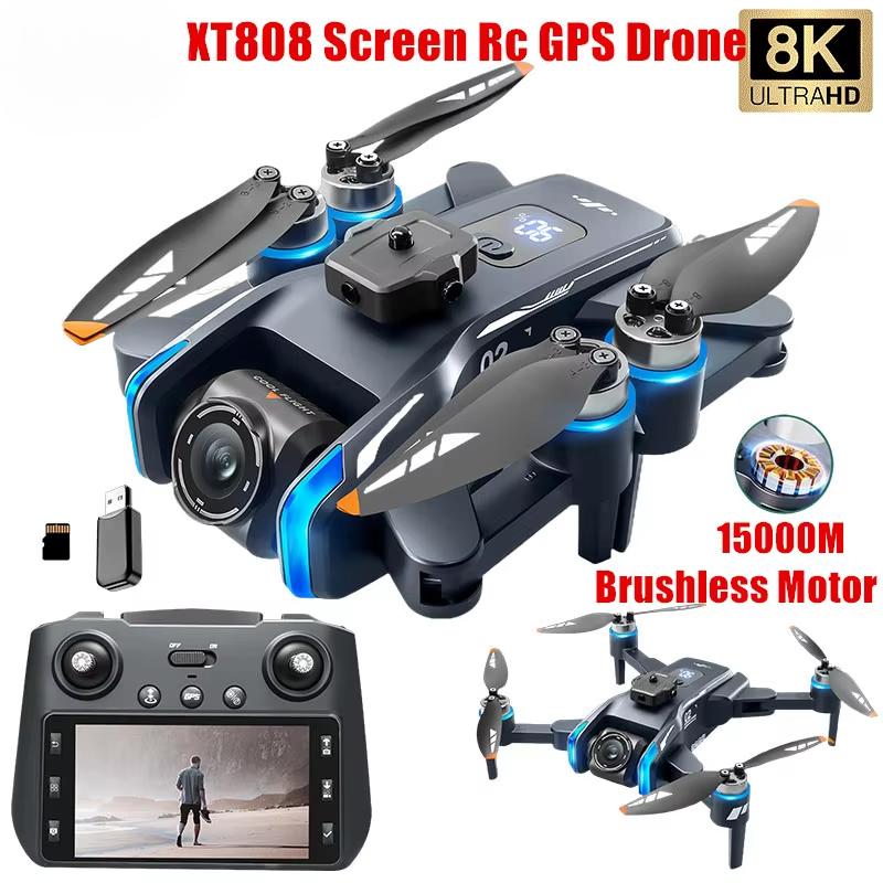 2025 Ny XT808 GPS RC Drone 5G Profesjonell 8K HD Luftfotografering Dobbeltkamera Omnidireksjonell Skjerm Laser Hindringsunngåelse Børsteløs Kvadkopter