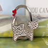 Cat-Shaped Bag Hook with Shiny Rhinestones Decor Non-Slip Base Foldable Desk Edge Handbag Hanger Keychain