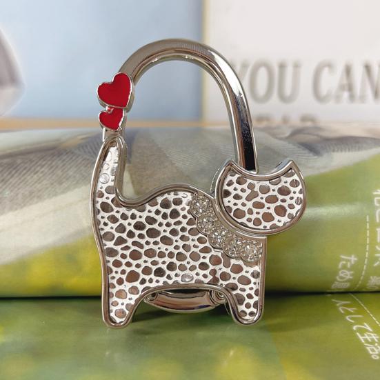 Cat-Shaped Bag Hook with Shiny Rhinestones Decor Non-Slip Base Foldable Desk