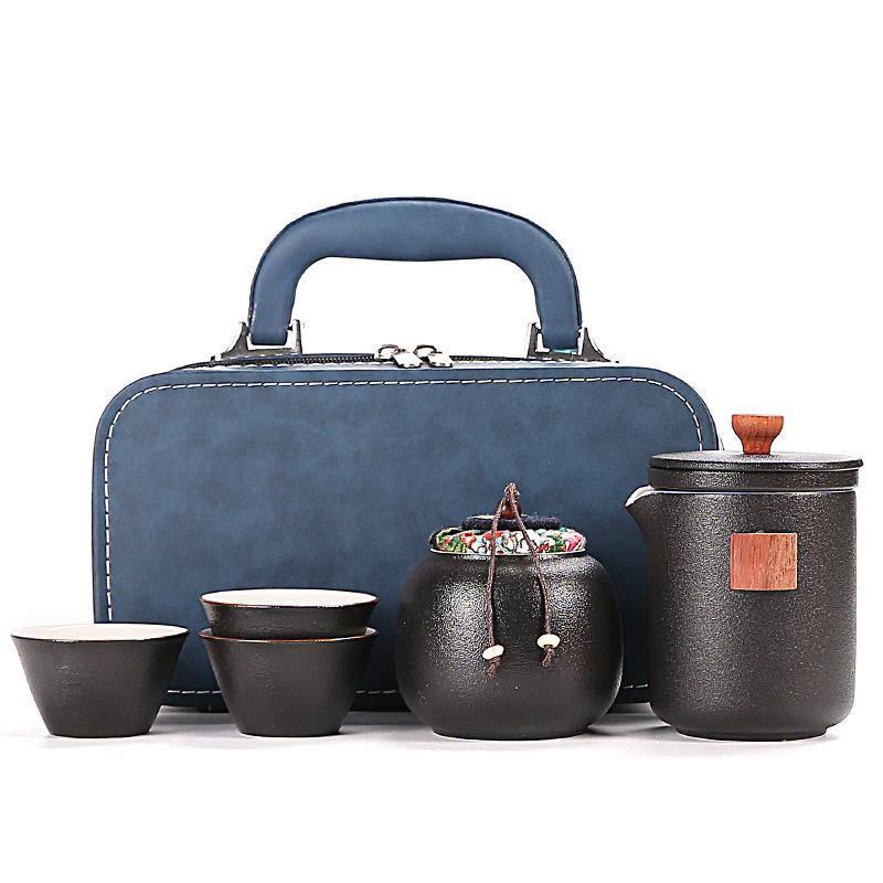 Ceramic portable travel tea set, high-end retro suit, outdoor express cup, one pot, three cups of kung fu teapot maker