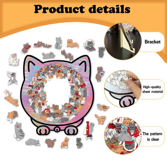 135 ks/sada Dřevěné puzzle ve tvaru kočky Trénink logiky a soustředění Dřevěná puzzle hra Vzdělávací obtížné puzzle Hračka Dekorace Dárek pro milovníky koček