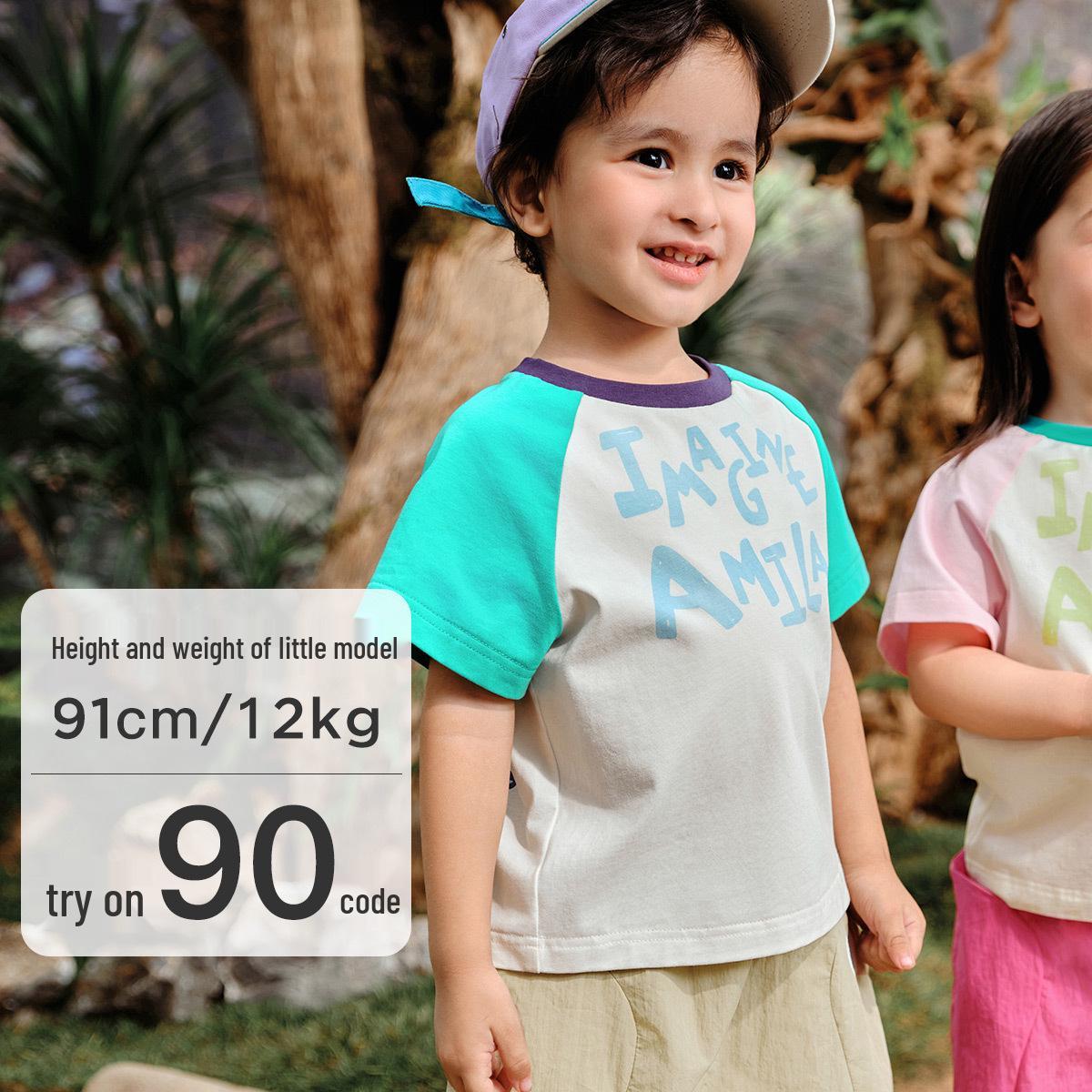 

25th Anniversary Color Block Cartoon Crew Neck T-shirt for Girls - Cool Summer Short Sleeve 120 cm