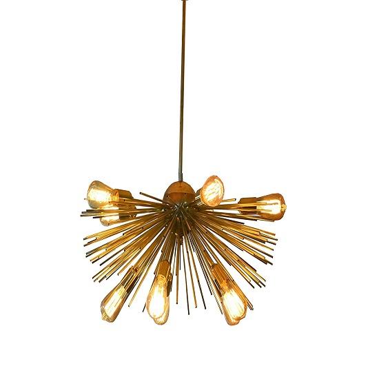Brass Shiny Flush Mount Pendant Lighting - 10 Arms (Golden, Standard Size)