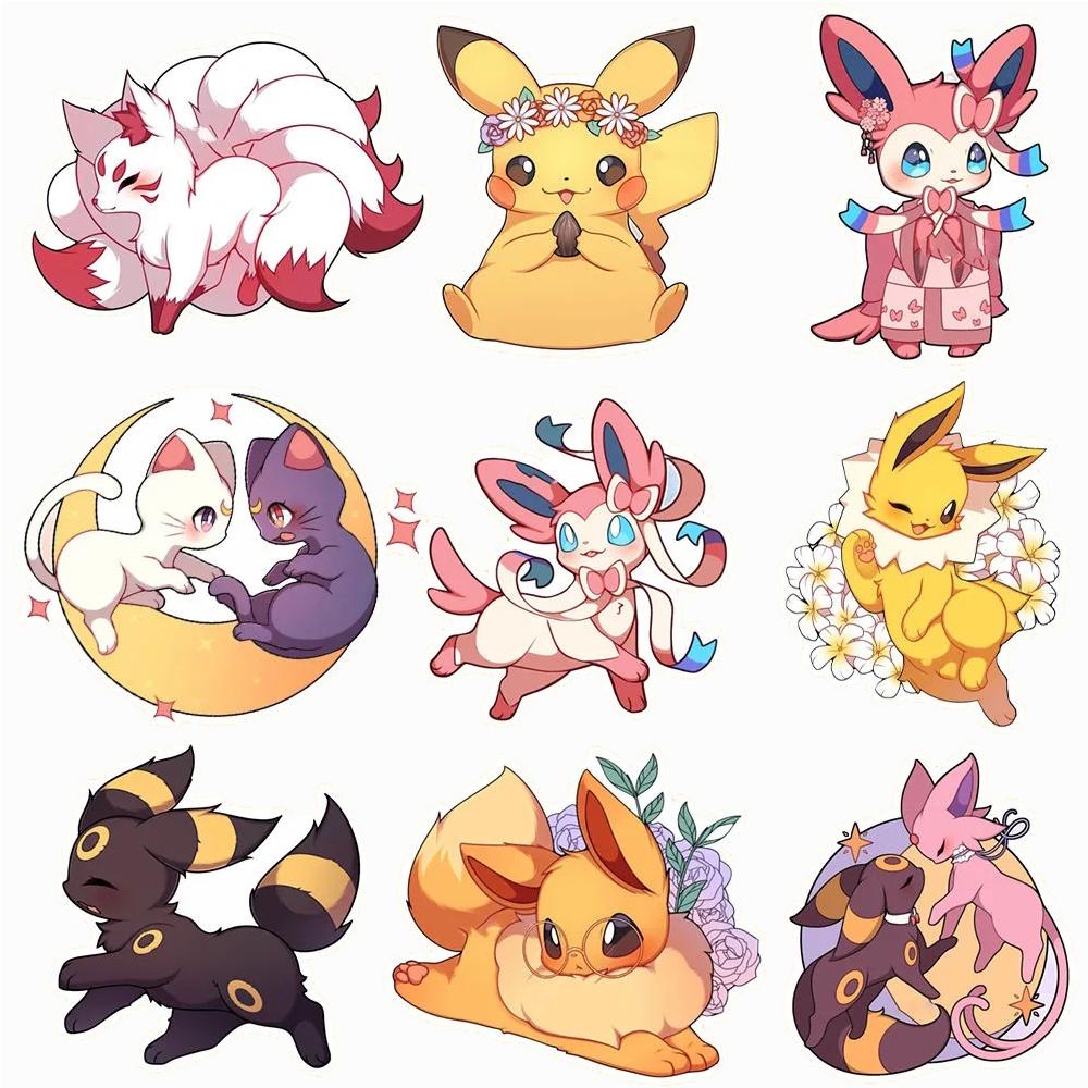 10/30/50pcs Kawaii  Pikachu Eevee Stickers Cute Cartoon Kids Decals Toy Phone Case Luggage Diary Anime Graffiti Sticker