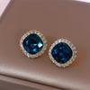 Temperament Square Blue Crystal Stud Earring for Women Korean Style Simple Geometry Zircon Brincos Girl Gift