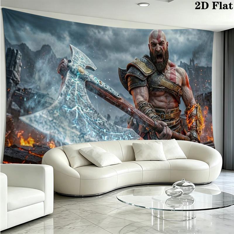 Kratos God of War Wall Tapestry Aesthetic Wall Hanging Printed Fabric Blanket Decorative Tapestries for Bedroom Living Room Home Decor