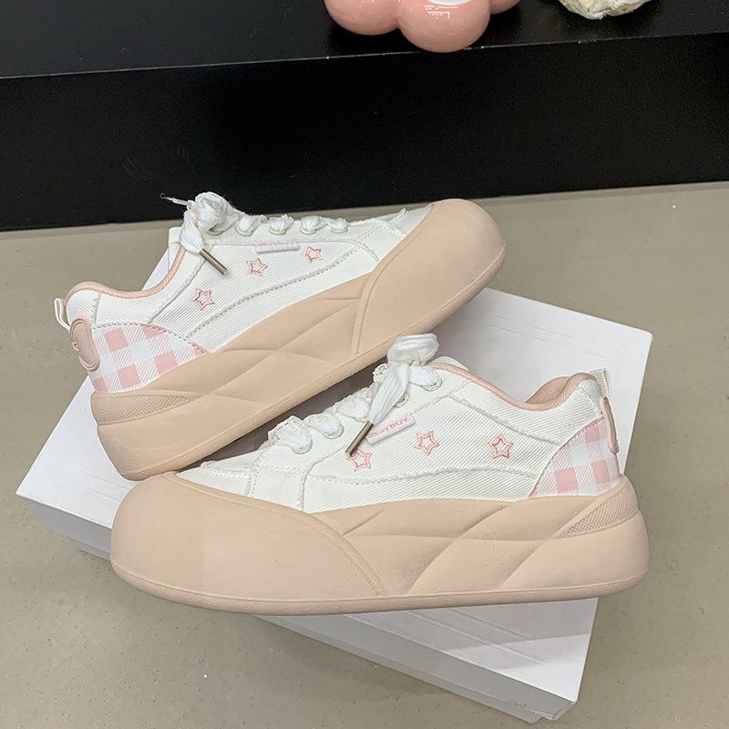 

Корейские кеды женские 2025 новая летняя платформа белые туфли с юбками студенческие нишевые туфли-хлебцы женские 40 розовый