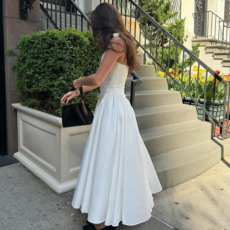 Hot-selling New Solid Color Sexy Deep V Hollow Neck Temperament Pendulum Skirt Edge Dress Women's Clothing