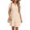 Women's Casual Short Sleeve Dress V Neck Lace Trim Pineapple Texture Summer Spring Tunic Shirt Dress