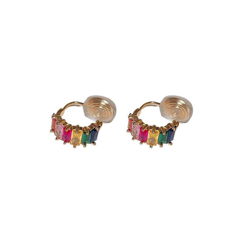White Baihe colored gemstone ear clips, unique rainbow design, mosquito coil disc, no ear piercings, ear clips, new earrings.