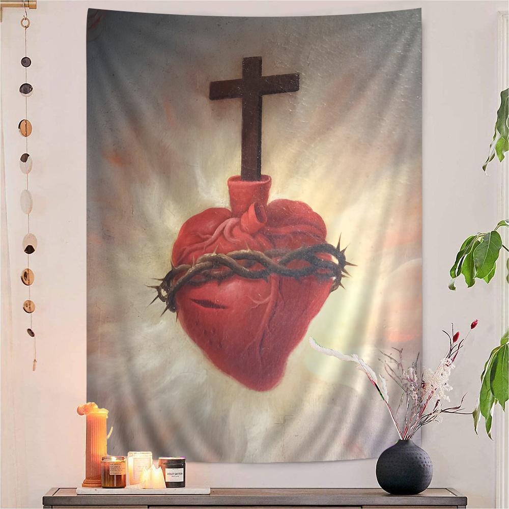 Sacred Heart of Jesus Canvas Painting Mary Hanging Bohemian Tapestry Cheap Hippie Wall Hanging Bohemian Wall Tapestrie