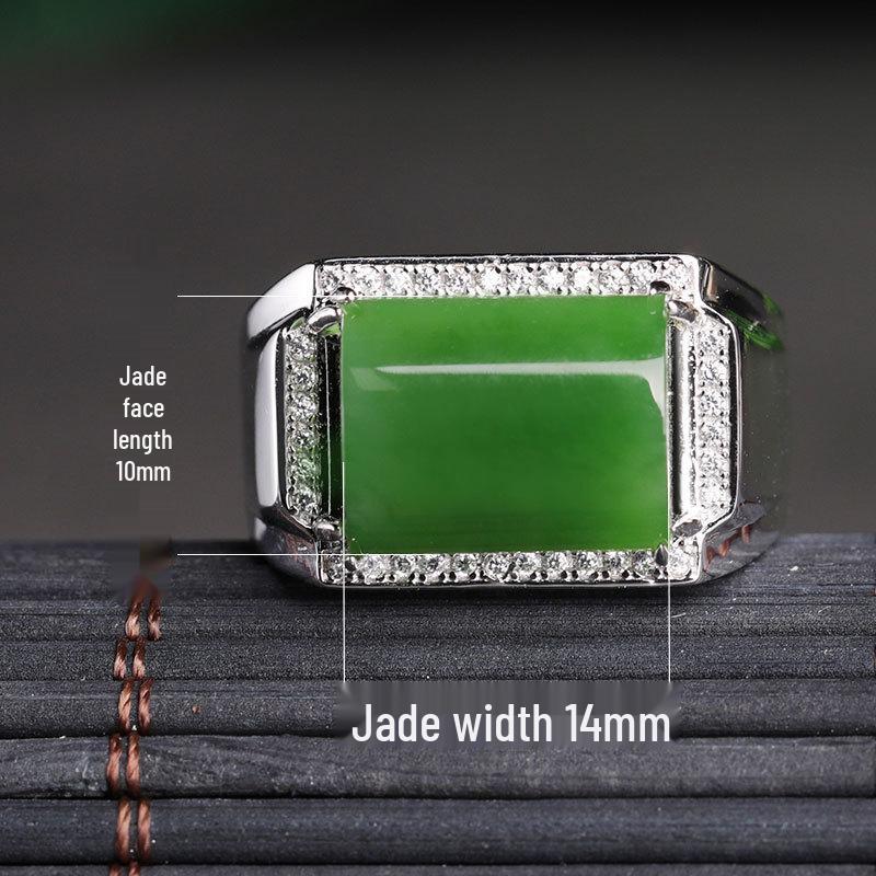 

Мужское кольцо из стерлингового серебра 925 пробы с квадратным нефритом Хетан и сертификатом Adjustable Opening