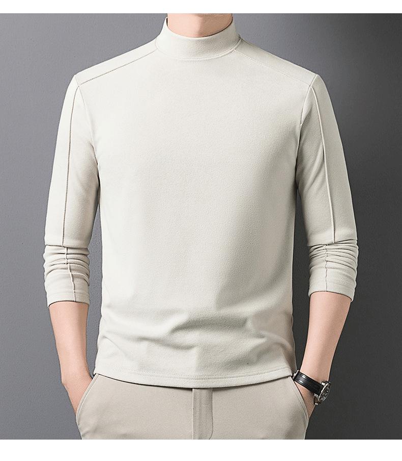 Men's Thickened Warm Long-Sleeve Hoodie, 2025: Half-High Collar, Double-Sided German Fleece, Self-Heating Solid Color Base Layer