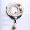 Bodhi Root Bracelet with White Jade Bodhi Seeds108Buddhist Beads for Reciting Sutras, Carved Fortune Bag Necklace, Barrel Beads, Prayer Beads for Men