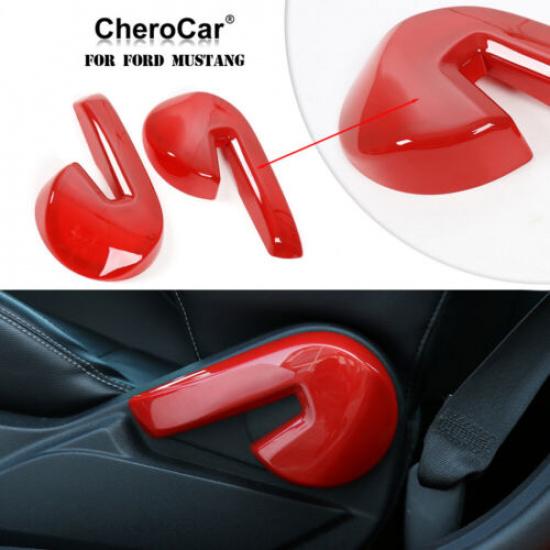 Seat Backrest Adjust Handle Lever Button Trim Cover for Ford Mustang 2015+ Red