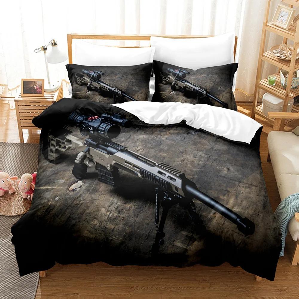 Single/Twin/Full/Queen/King Size 3D - Printed Gaming AK - 47 And PUBG Bullet - Themed Bedding Set For Adult And Kid Bedrooms
