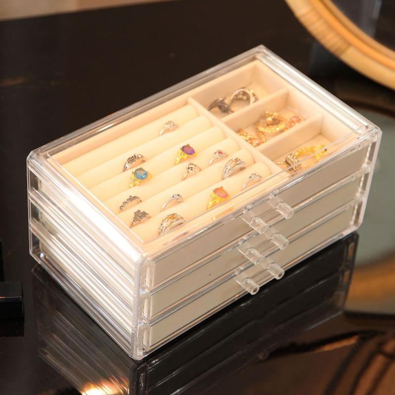 

Luxury Clear Jewelry Display Case 3-Layer Flocked Acrylic Box with Drawers Dust-Proof Organizer Tray for Bracelets, Watches, and Accessories