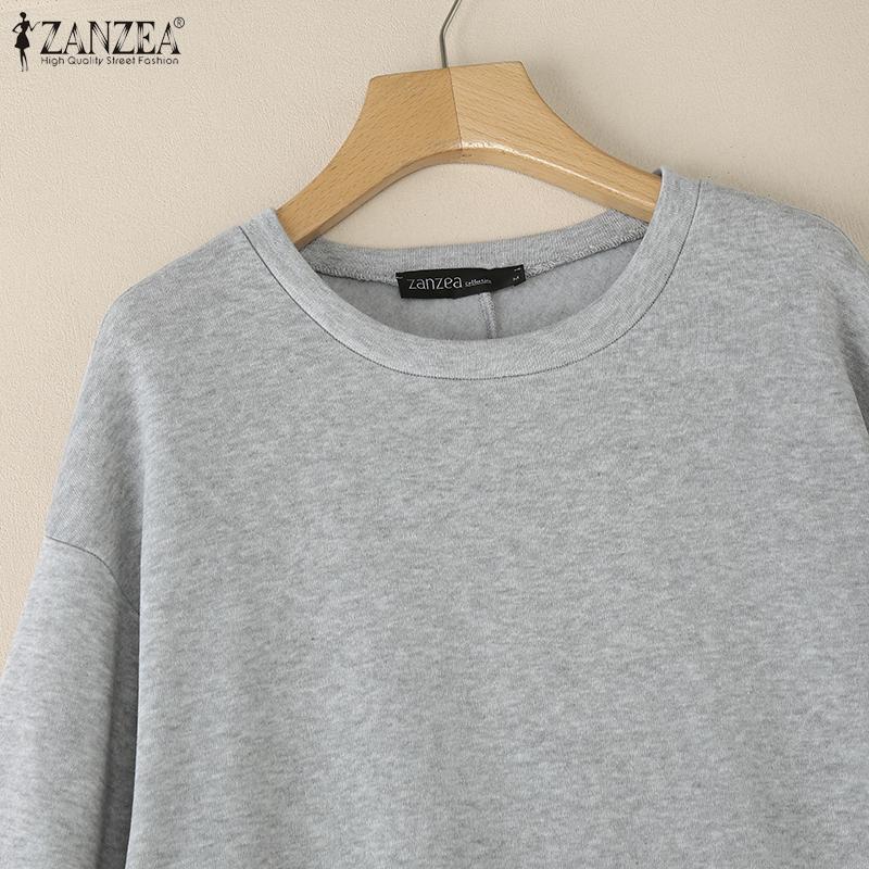 ZANZEA Kvinner Casual Rund Hals Løs Langermet Høst Vinter Lang Kjole