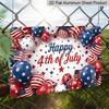 2D Flat, 1pc "Happy Independence Day" Patriotic Plaque, 12"×8" - Red White & Blue Balloon Decor Sign - Aluminium Wall Hanging Decoration for Holiday