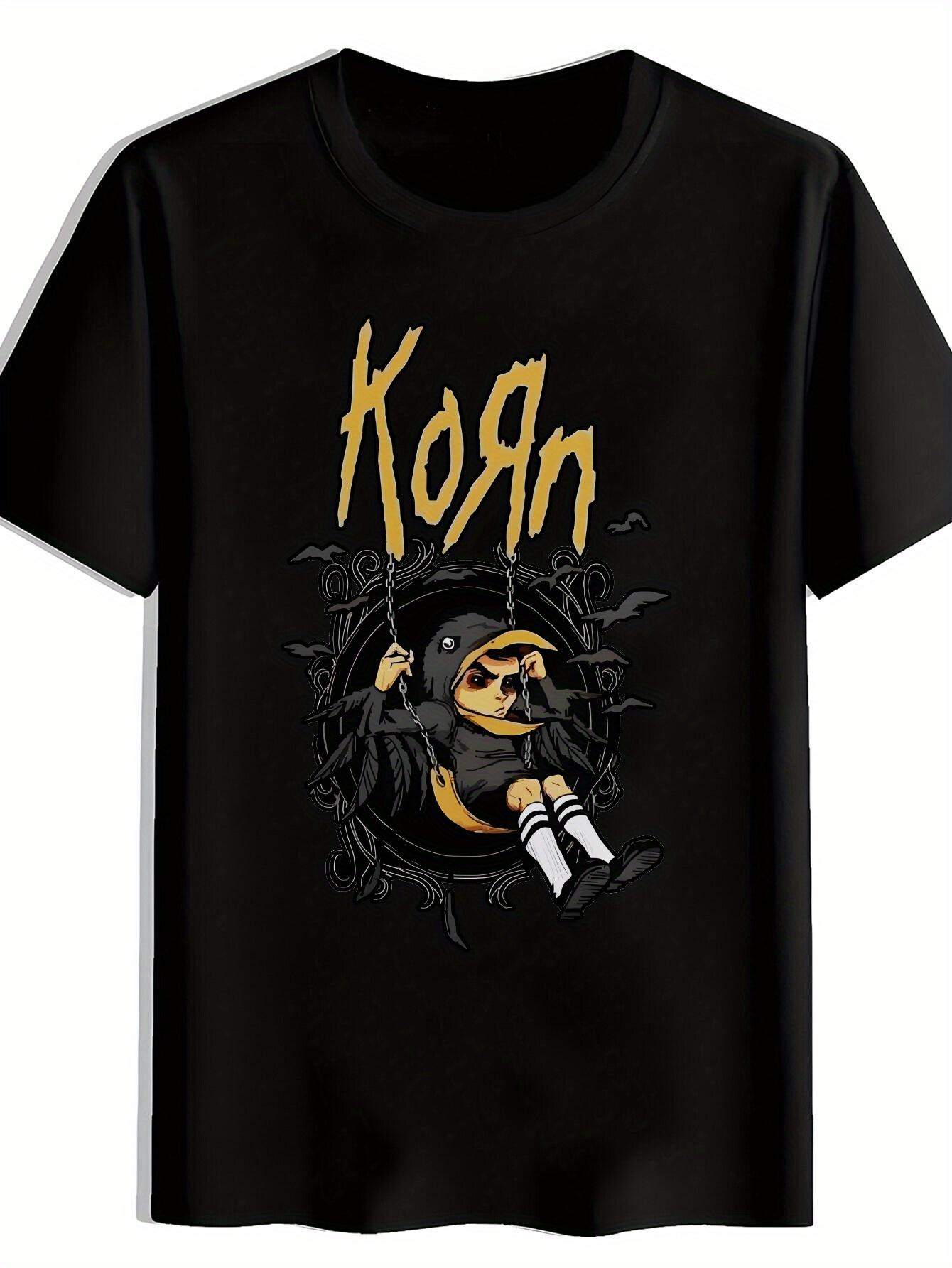 Korn Graphic T-shirt - Retro Rock Band Design with Cartoon Character S