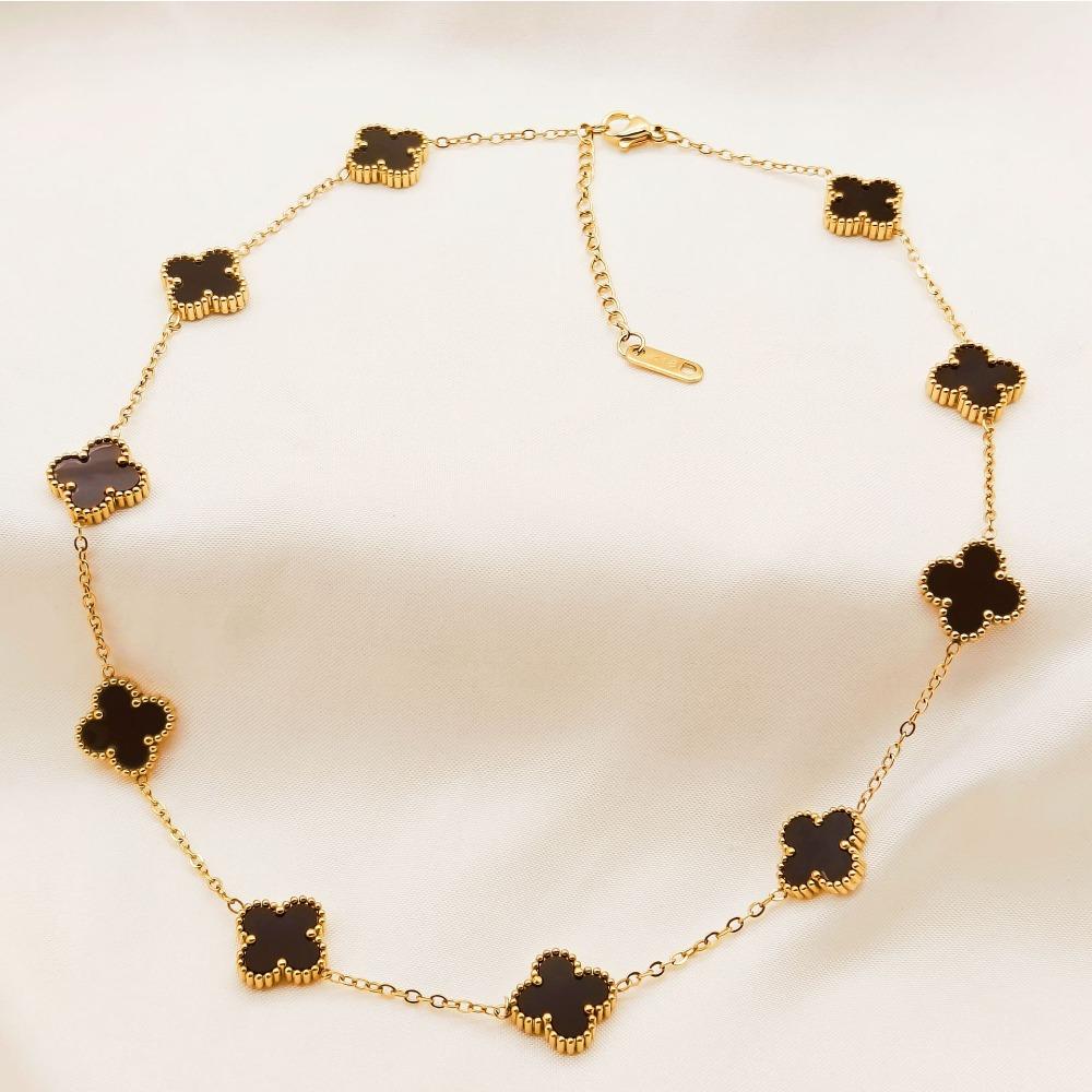 Роскошное Четырехлистное Клеверное Ожерелье Десятицветная Цепочка на Ключицы Женское Двустороннее Титановое Сталь Невыцветающее Элегантное Ожерелье