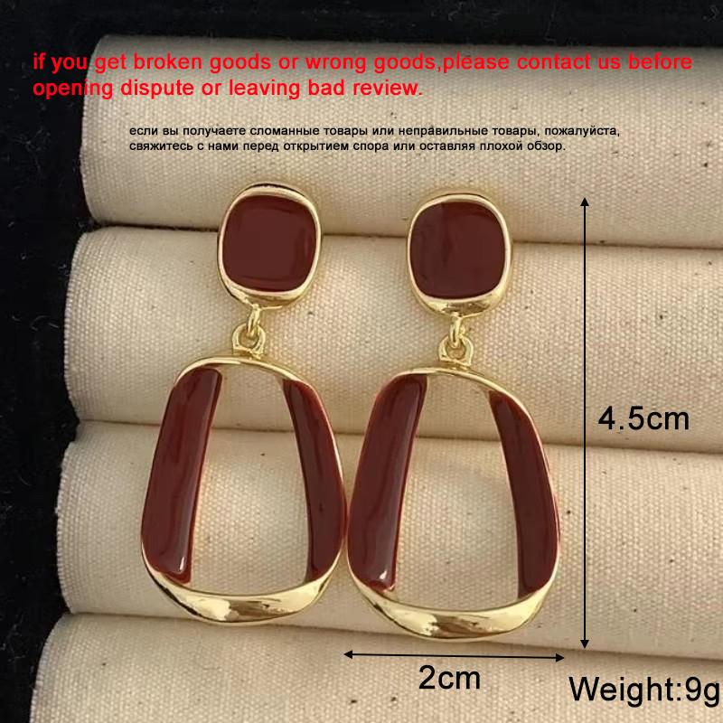 New Wine Red Geometric Hanging Earrings for Women Metal Pendants Dangle Earrings Red Color Exaggerated Drop Earrings aretes