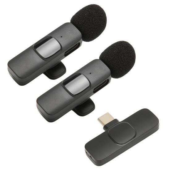Wireless Lavalier Microphone 1 for 2 Lavalier Lapel Mic Supports Recording While Charging for Live Stream Interview