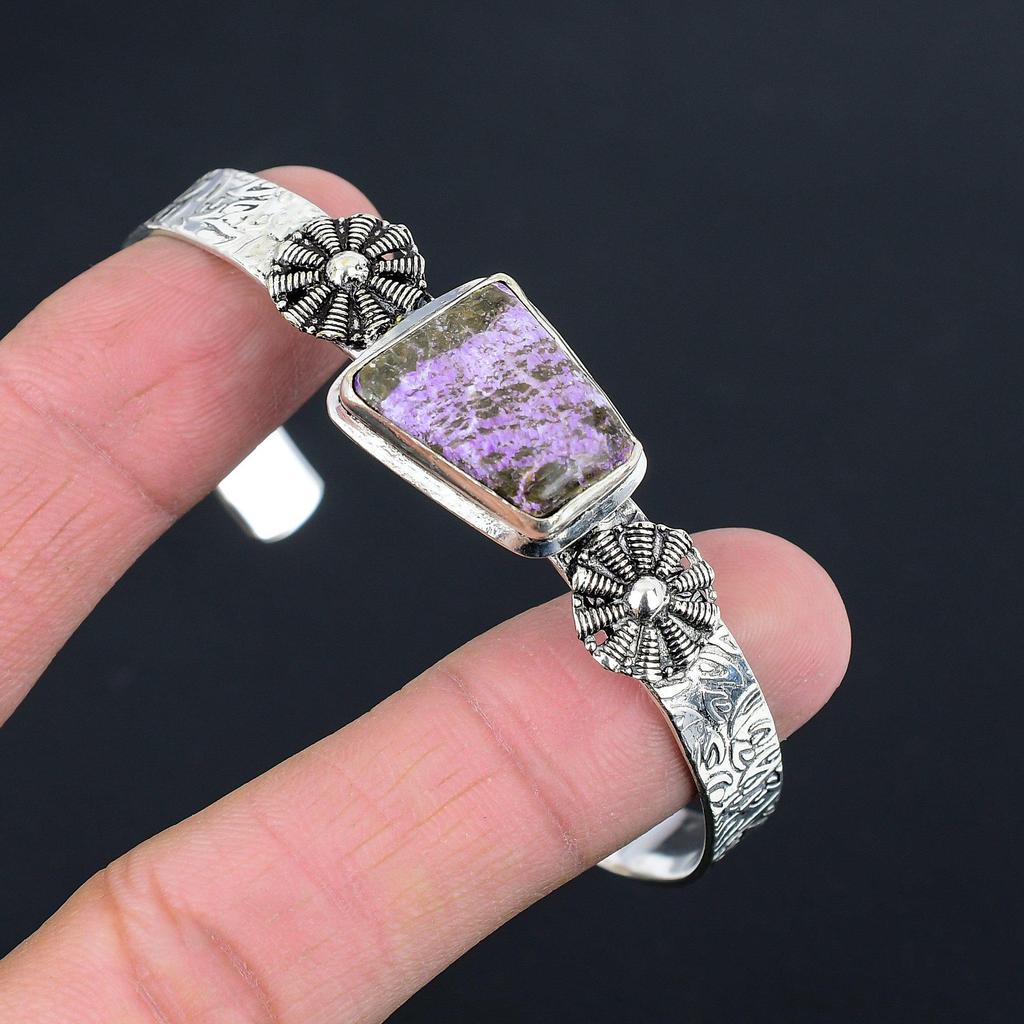 Womens Day Deal Natural Purpurite Elegant Bangle Bracelet 925 Sterling Silver
