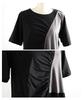 la color gathered design dress for flattering Free Black x [sawa á mode] Two-tone scheme, women. Short-sleeved, monochrome, asymmetrical, fit, casual,