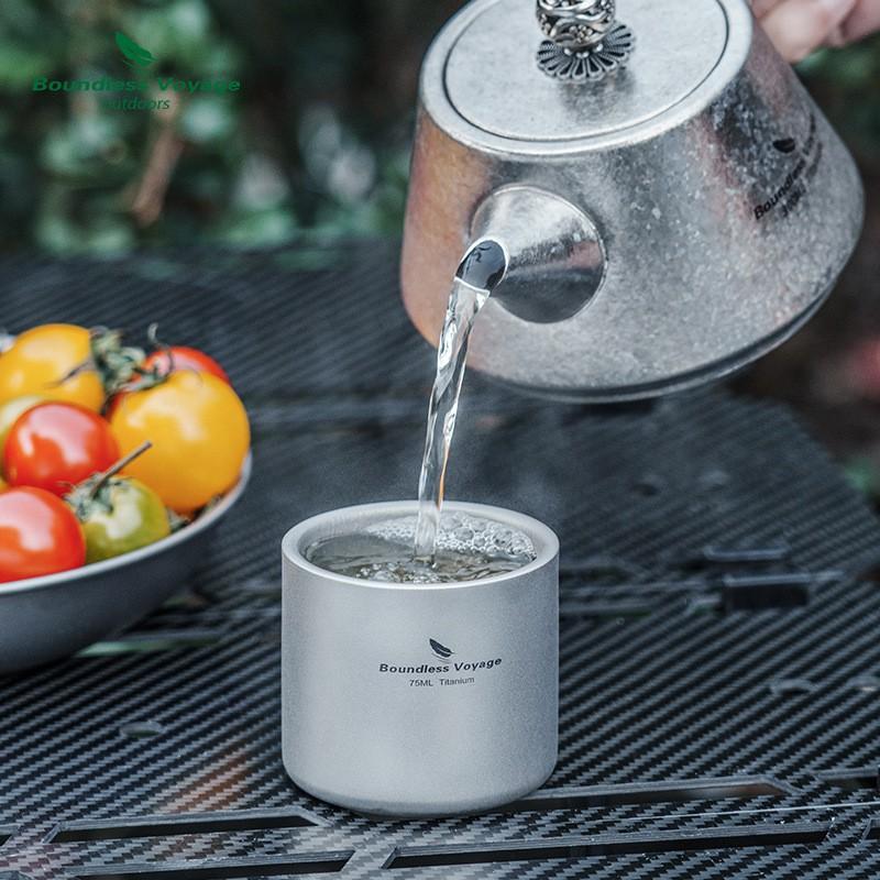 Titanium Double Wall Insulated Tea Cup 75ml Lightweight Heat Resistant Travel Mug Gongfu Coffee Beer