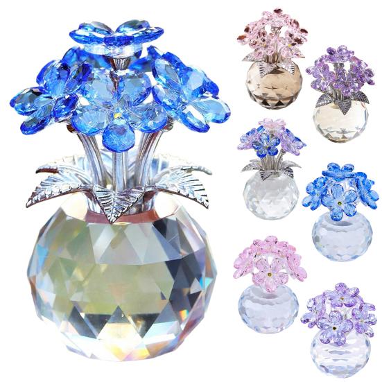 Faux Crystal Flower Figurine Forget Me Not Flower Gift for Women Sympathy Clear Glass Flower Ornaments for Valentine's Day Birthday Table Decor
