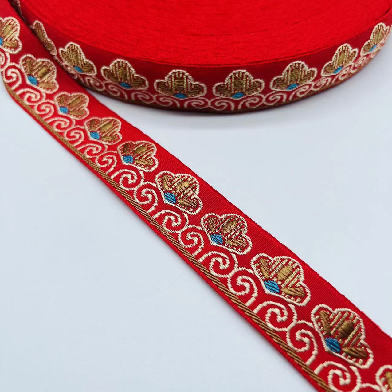 

Новогодний этнический стиль жаккардовая лента рождественские украшения одежда аксессуары аксессуары Иу D * Golden Flower, Red * 2.5cm