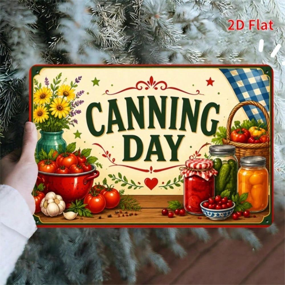 Rustic Farmhouse Tin Plaque, 2D Flat Metal Vegetable Jar Sign, Kitchen Wall Art, 11.81x7 Inch