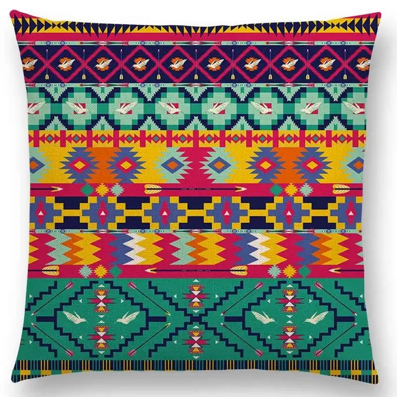 Colorful Seamless Aztec Decorative Prints Sofa Throw Pillow Case Fancy Abstract Geometric Vector Pattern Tribal Cushion Cover