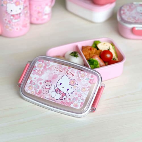 OSK Hello Kitty Sakura Lunch Box with Dividers, 500ml, Made In Japan, Dishwasher and Microwave Safe, Includes Gasket, Stylish and Cute, Perfect for Ki