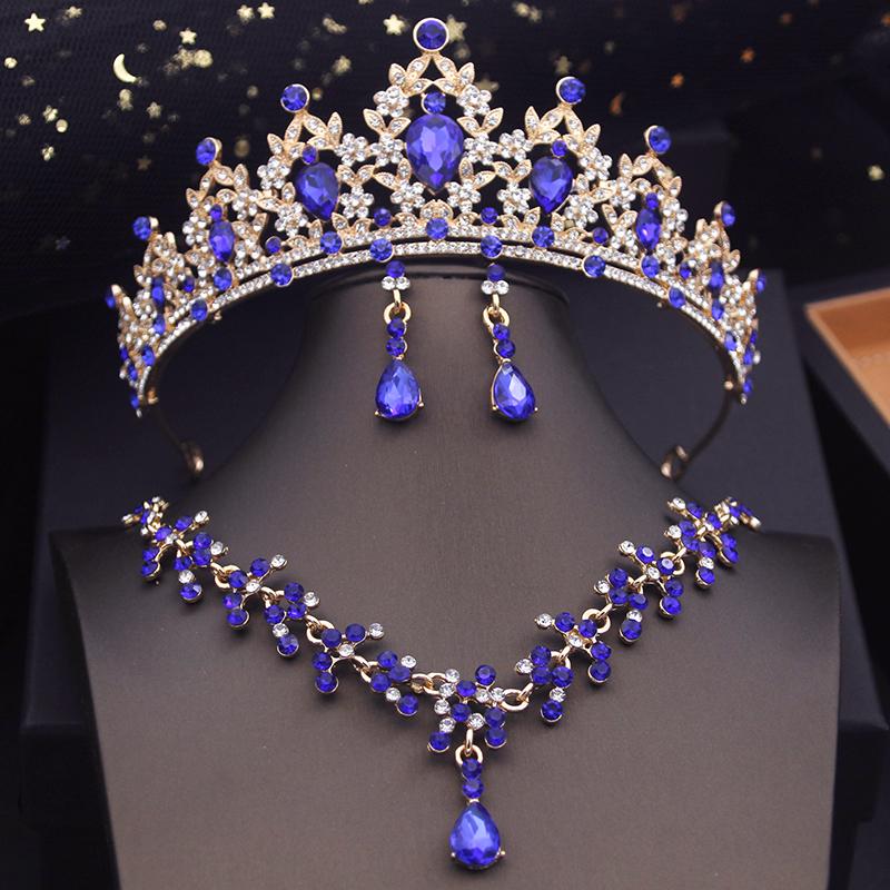 Prinzessin Brautschmucksets für Damen Tiaras und Halskette Ohrringe 3-teiliges Set Krone Hochzeit Braut Schmuckset Accessoires