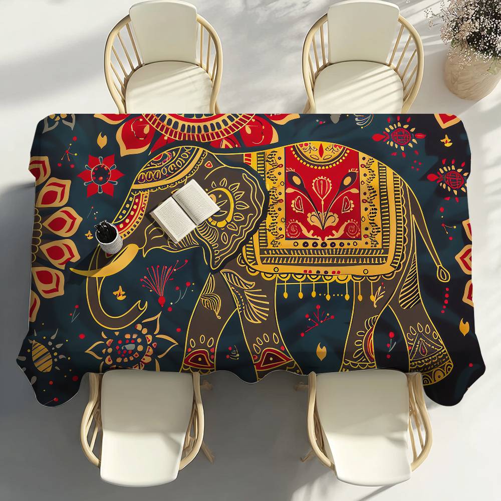 Olifant Mandala Kunst Tafelkleed Feestdecoratie Eetkamer Huis Keuken Terrassen Waterdicht Vlekbestendig Tafelkleed 140x200cm