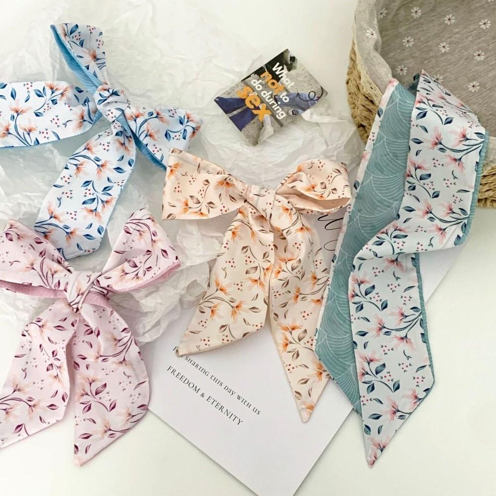 Spring Summer Floral Print Thin Ribbon Scarf Multi-use Headband Small Silk Scarf Skinny Silk Scarf Women Hair Accessory