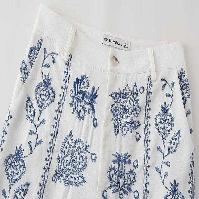Fashion Style 2024 Summer New Women's Clothing Easiest for Match Pattern Embroider Casual Wide-Leg Trousers 2731240 712