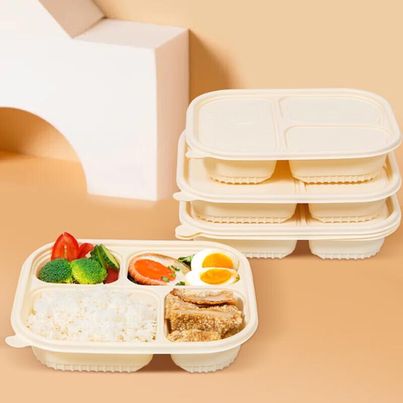 

Miaojie 4-Compartment Degradable Disposable Lunch Boxes (50 Sets, 1000ml)