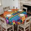 Mexican Floral Tablecloth Round Table Cover with Scalloped Edge Colorful Flower Folk Art Pattern
