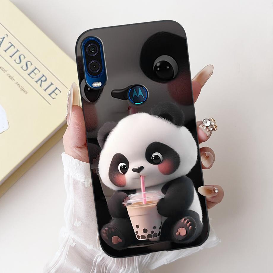 

For Motorola One Vision One Macro Phone Case Motorola P50 Back Cover Soft Matte Silicone Slim Fundas Lovely Panda Rabbit Flower Motorola One Macro